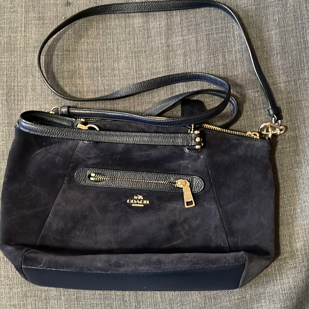 Dark blue suede coach bag